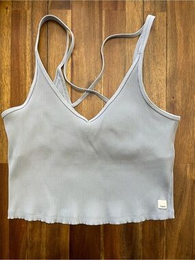 Vuori Rib Crop Tank light blue women’s yoga tank vw189